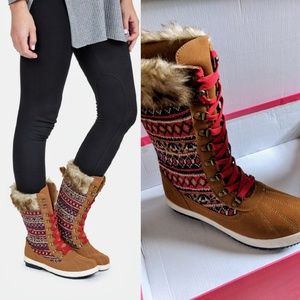Faux Suede & Fur cuffed, Lace-up Boots